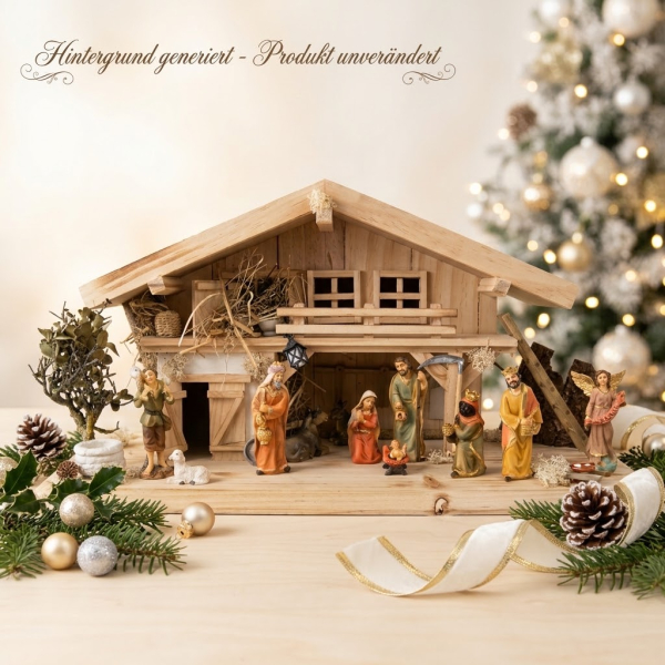 Traditionelle Weihnachtskrippe Roth inkl. 12-tlg. Figurensatz K 650-9, Maße Krippe: ca. 50 x 20 x 26 cm